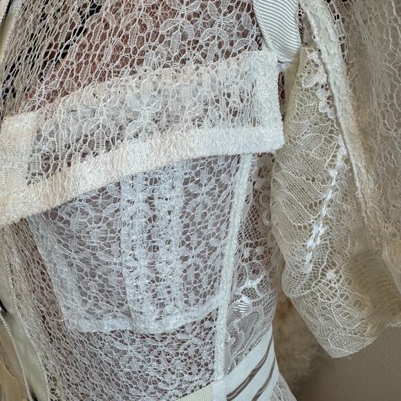 Anthropologie Byron Lars Beauty Mark White Button Up Lace Dress Nude Slip Sz2 - Picture 9 of 16